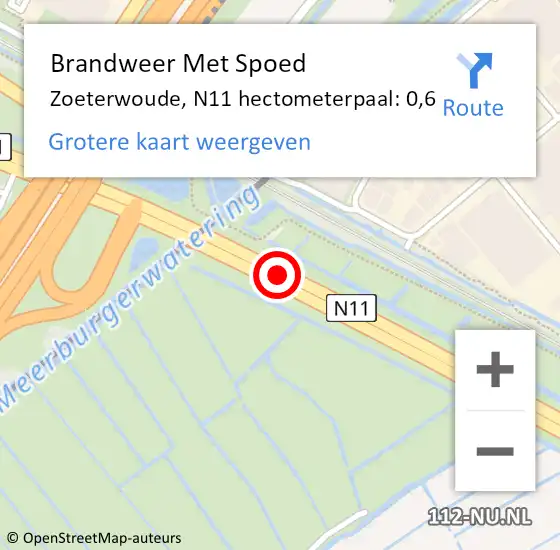 Locatie op kaart van de 112 melding: Brandweer Met Spoed Naar Zoeterwoude, N11 hectometerpaal: 0,6 op 31 december 2024 09:33