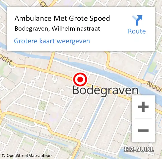 Locatie op kaart van de 112 melding: Ambulance Met Grote Spoed Naar Bodegraven, Wilhelminastraat op 31 december 2024 10:19