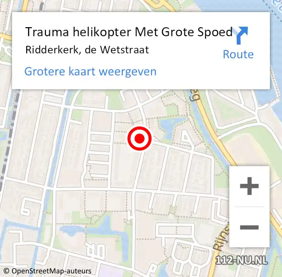 Locatie op kaart van de 112 melding: Trauma helikopter Met Grote Spoed Naar Ridderkerk, de Wetstraat op 31 december 2024 10:30