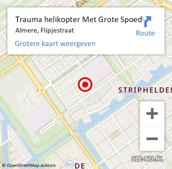 Locatie op kaart van de 112 melding: Trauma helikopter Met Grote Spoed Naar Almere, Flipjestraat op 31 december 2024 10:45