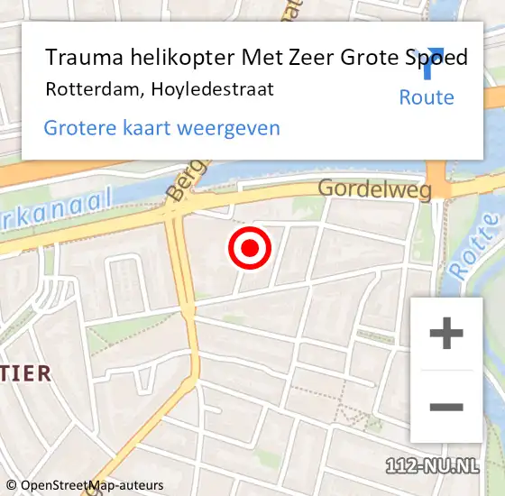 Locatie op kaart van de 112 melding: Trauma helikopter Met Zeer Grote Spoed Naar Rotterdam, Hoyledestraat op 31 december 2024 11:04