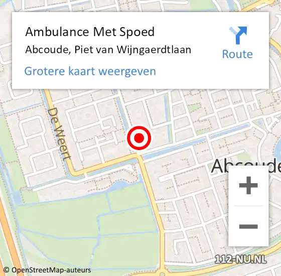 Locatie op kaart van de 112 melding: Ambulance Met Spoed Naar Abcoude, Piet van Wijngaerdtlaan op 31 december 2024 12:04