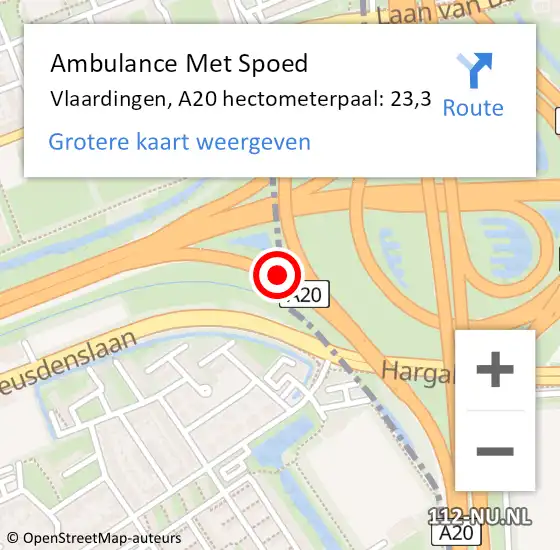 Locatie op kaart van de 112 melding: Ambulance Met Spoed Naar Vlaardingen, A20 hectometerpaal: 23,3 op 31 december 2024 13:10