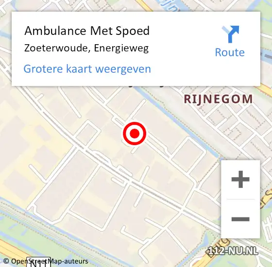 Locatie op kaart van de 112 melding: Ambulance Met Spoed Naar Zoeterwoude, Energieweg op 1 november 2014 08:35