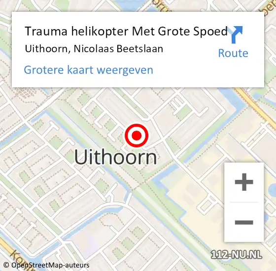 Locatie op kaart van de 112 melding: Trauma helikopter Met Grote Spoed Naar Uithoorn, Nicolaas Beetslaan op 31 december 2024 13:27