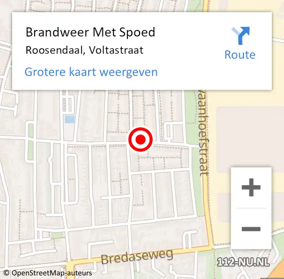 Locatie op kaart van de 112 melding: Brandweer Met Spoed Naar Roosendaal, Voltastraat op 31 december 2024 13:29