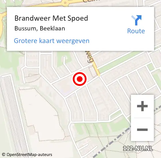 Locatie op kaart van de 112 melding: Brandweer Met Spoed Naar Bussum, Beeklaan op 31 december 2024 13:35