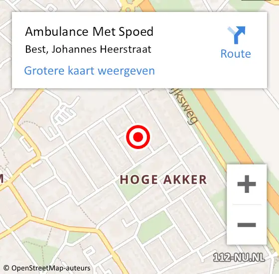 Locatie op kaart van de 112 melding: Ambulance Met Spoed Naar Best, Johannes Heerstraat op 1 november 2014 08:41