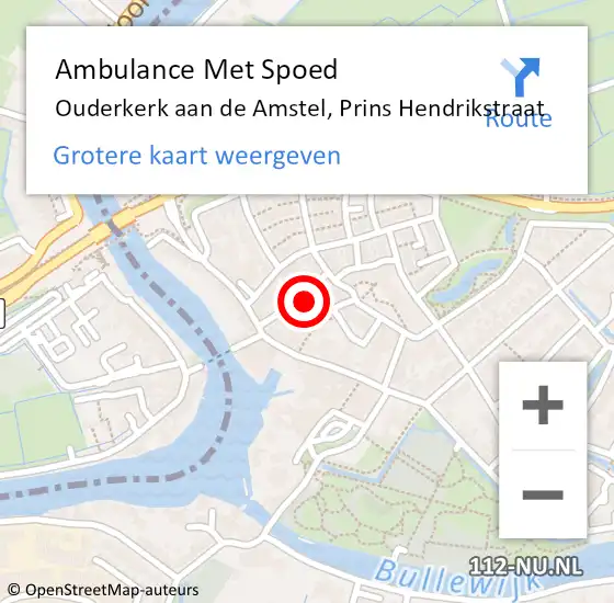 Locatie op kaart van de 112 melding: Ambulance Met Spoed Naar Ouderkerk aan de Amstel, Prins Hendrikstraat op 31 december 2024 14:50