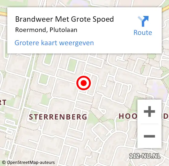 Locatie op kaart van de 112 melding: Brandweer Met Grote Spoed Naar Roermond, Plutolaan op 31 december 2024 15:15