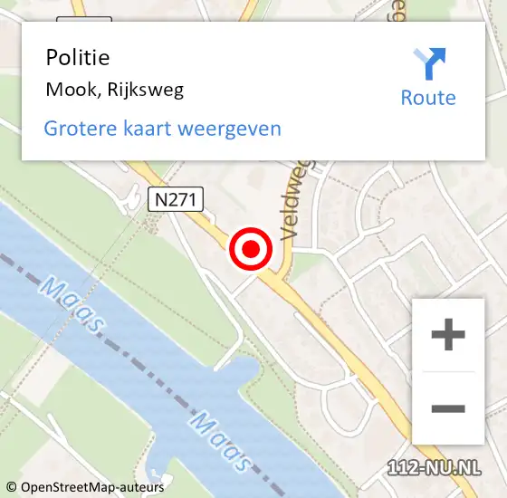 Locatie op kaart van de 112 melding: Politie Mook, Rijksweg op 31 december 2024 15:16