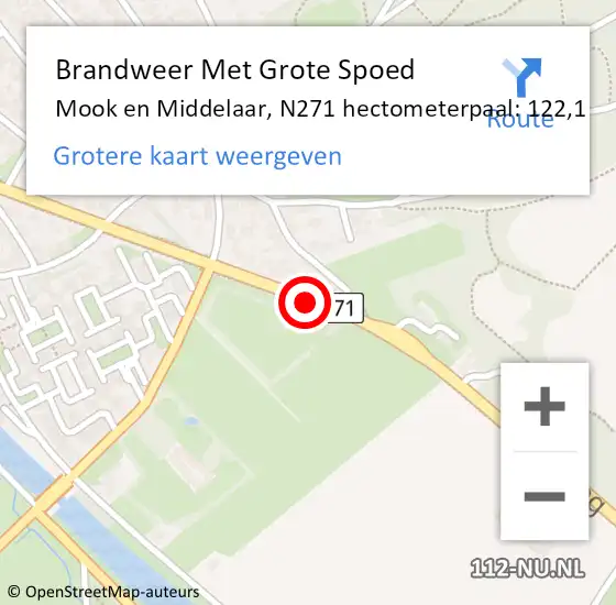 Locatie op kaart van de 112 melding: Brandweer Met Grote Spoed Naar Mook en Middelaar, N271 hectometerpaal: 122,1 op 31 december 2024 15:18