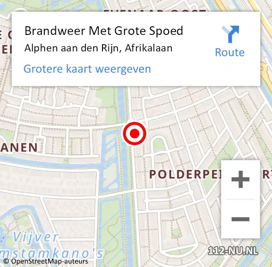 Locatie op kaart van de 112 melding: Brandweer Met Grote Spoed Naar Alphen aan den Rijn, Afrikalaan op 31 december 2024 15:52