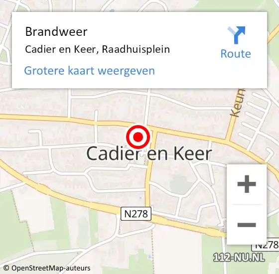 Locatie op kaart van de 112 melding: Brandweer Cadier en Keer, Raadhuisplein op 1 november 2014 09:15