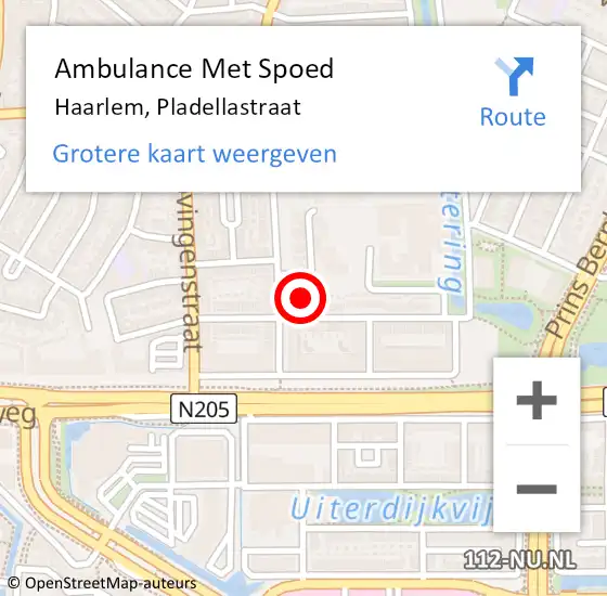 Locatie op kaart van de 112 melding: Ambulance Met Spoed Naar Haarlem, Pladellastraat op 31 december 2024 17:09