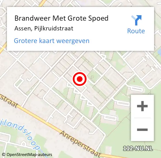 Locatie op kaart van de 112 melding: Brandweer Met Grote Spoed Naar Assen, Pijlkruidstraat op 31 december 2024 17:10