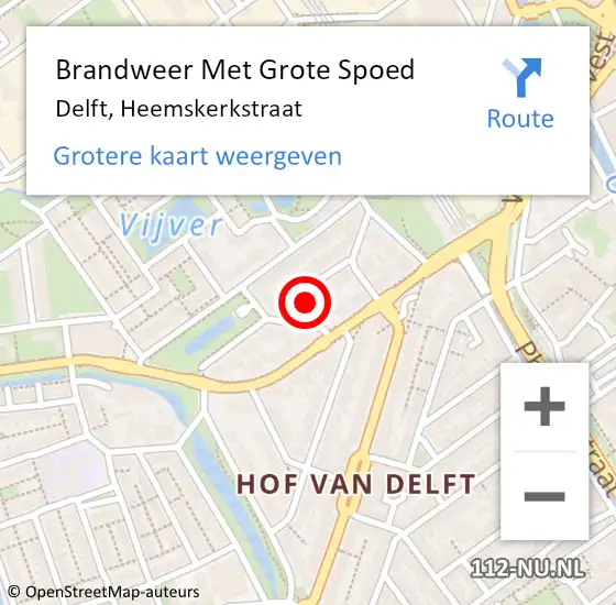 Locatie op kaart van de 112 melding: Brandweer Met Grote Spoed Naar Delft, Heemskerkstraat op 31 december 2024 18:01