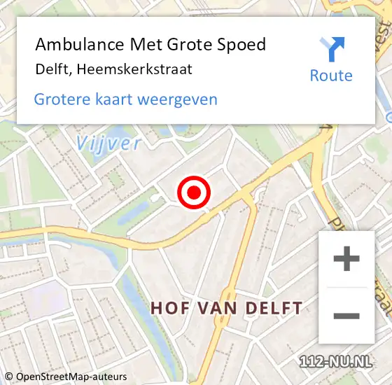 Locatie op kaart van de 112 melding: Ambulance Met Grote Spoed Naar Delft, Heemskerkstraat op 31 december 2024 18:05