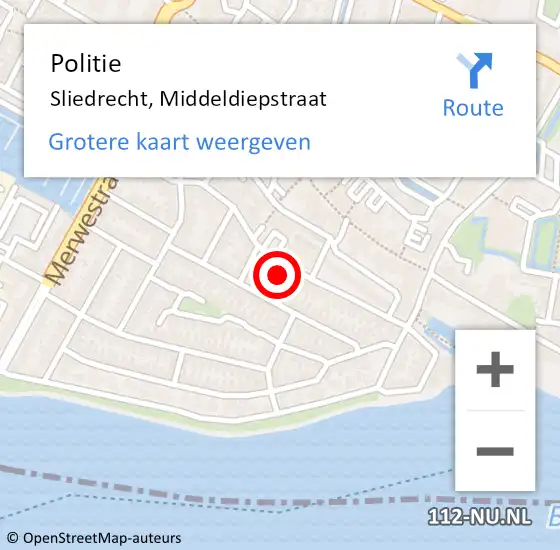 Locatie op kaart van de 112 melding: Politie Sliedrecht, Middeldiepstraat op 31 december 2024 18:05