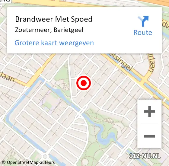 Locatie op kaart van de 112 melding: Brandweer Met Spoed Naar Zoetermeer, Barietgeel op 31 december 2024 18:20