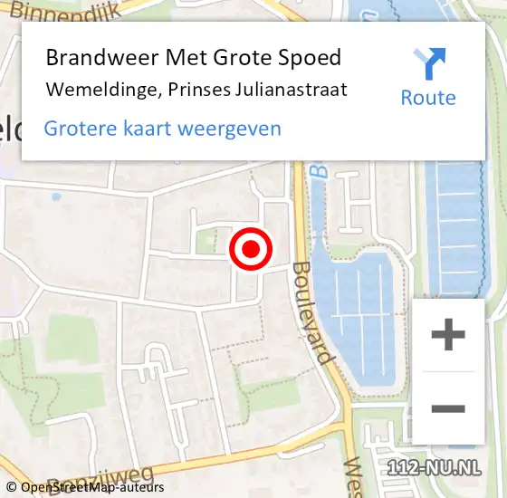 Locatie op kaart van de 112 melding: Brandweer Met Grote Spoed Naar Wemeldinge, Prinses Julianastraat op 31 december 2024 18:42