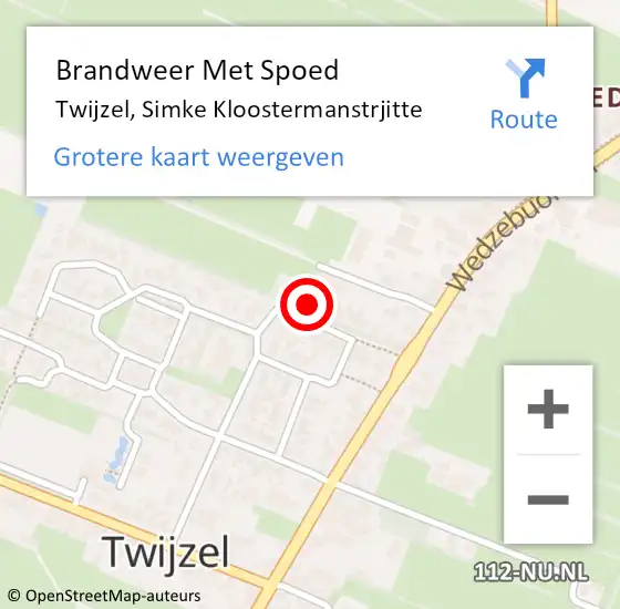 Locatie op kaart van de 112 melding: Brandweer Met Spoed Naar Twijzel, Simke Kloostermanstrjitte op 31 december 2024 18:45