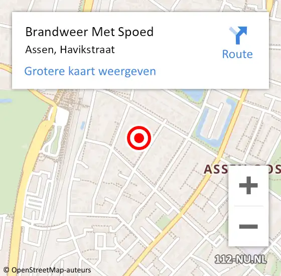 Locatie op kaart van de 112 melding: Brandweer Met Spoed Naar Assen, Havikstraat op 31 december 2024 18:45