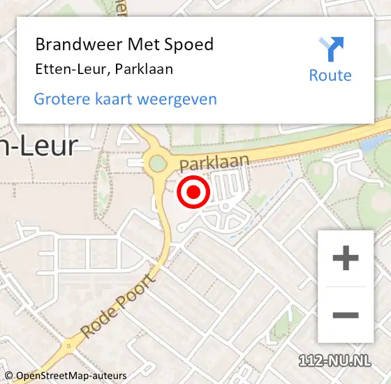 Locatie op kaart van de 112 melding: Brandweer Met Spoed Naar Etten-Leur, Parklaan op 31 december 2024 19:14