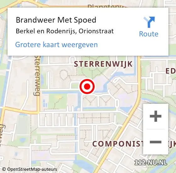 Locatie op kaart van de 112 melding: Brandweer Met Spoed Naar Berkel en Rodenrijs, Orionstraat op 31 december 2024 19:23