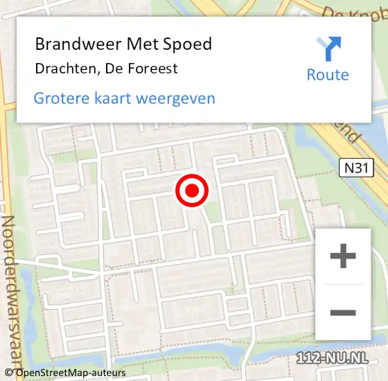 Locatie op kaart van de 112 melding: Brandweer Met Spoed Naar Drachten, De Foreest op 31 december 2024 19:26