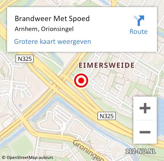 Locatie op kaart van de 112 melding: Brandweer Met Spoed Naar Arnhem, Orionsingel op 31 december 2024 19:26