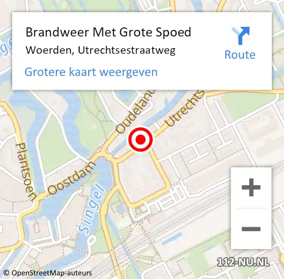 Locatie op kaart van de 112 melding: Brandweer Met Grote Spoed Naar Woerden, Utrechtsestraatweg op 31 december 2024 19:27