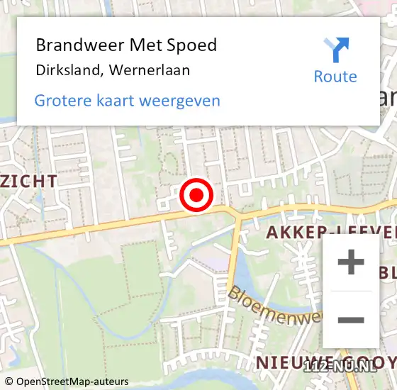 Locatie op kaart van de 112 melding: Brandweer Met Spoed Naar Dirksland, Wernerlaan op 1 november 2014 09:51