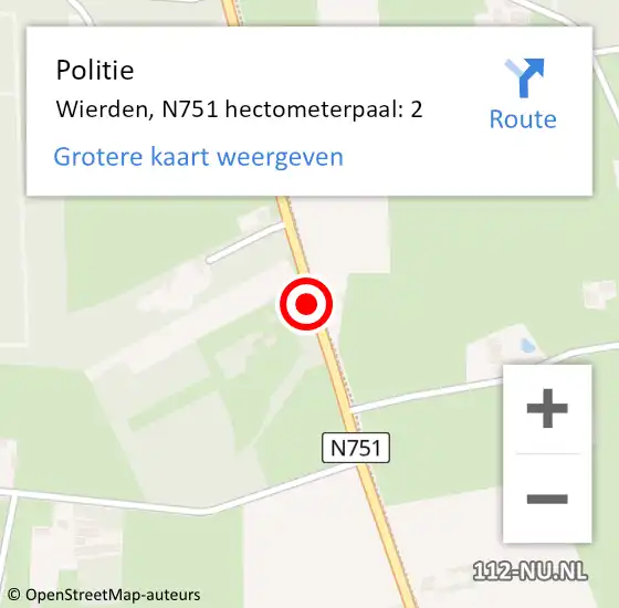 Locatie op kaart van de 112 melding: Politie Wierden, N751 hectometerpaal: 2 op 31 december 2024 19:31