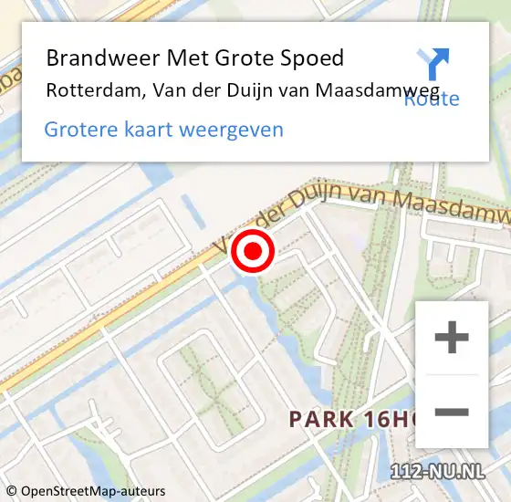 Locatie op kaart van de 112 melding: Brandweer Met Grote Spoed Naar Rotterdam, Van der Duijn van Maasdamweg op 31 december 2024 19:49