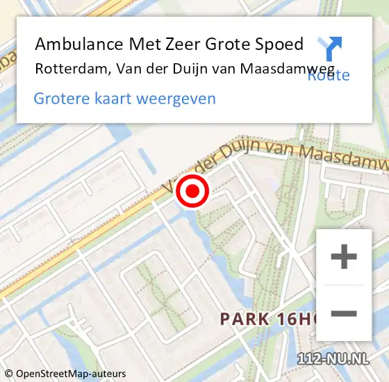 Locatie op kaart van de 112 melding: Ambulance Met Zeer Grote Spoed Naar Rotterdam, Van der Duijn van Maasdamweg op 31 december 2024 19:50