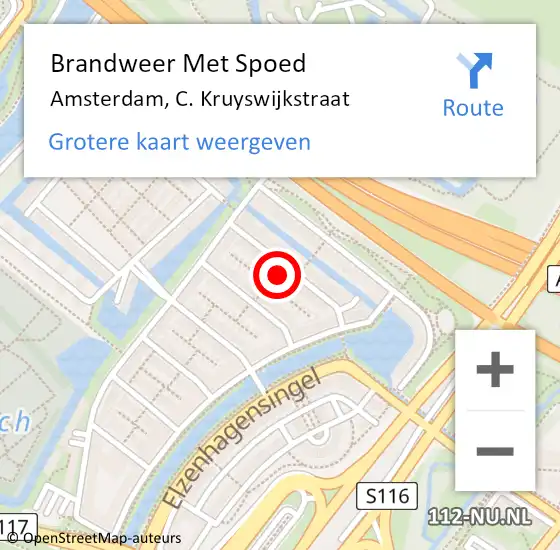 Locatie op kaart van de 112 melding: Brandweer Met Spoed Naar Amsterdam, C. Kruyswijkstraat op 31 december 2024 20:14