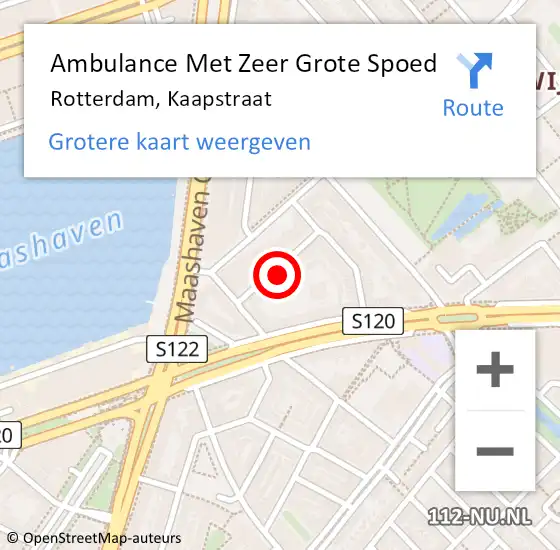 Locatie op kaart van de 112 melding: Ambulance Met Zeer Grote Spoed Naar Rotterdam, Kaapstraat op 31 december 2024 20:17