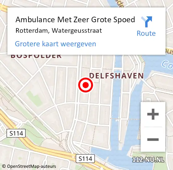 Locatie op kaart van de 112 melding: Ambulance Met Zeer Grote Spoed Naar Rotterdam, Watergeusstraat op 31 december 2024 20:35