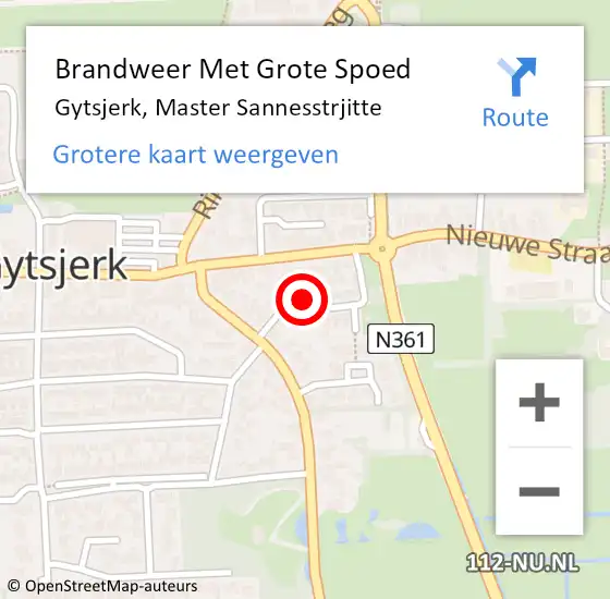 Locatie op kaart van de 112 melding: Brandweer Met Grote Spoed Naar Gytsjerk, Master Sannesstrjitte op 31 december 2024 20:54