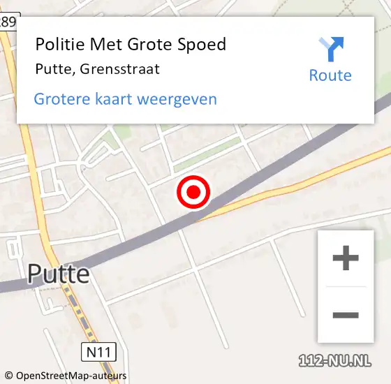 Locatie op kaart van de 112 melding: Politie Met Grote Spoed Naar Putte, Grensstraat op 31 december 2024 20:58