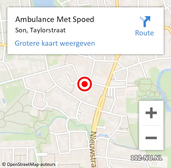 Locatie op kaart van de 112 melding: Ambulance Met Spoed Naar Son, Taylorstraat op 1 november 2014 10:16