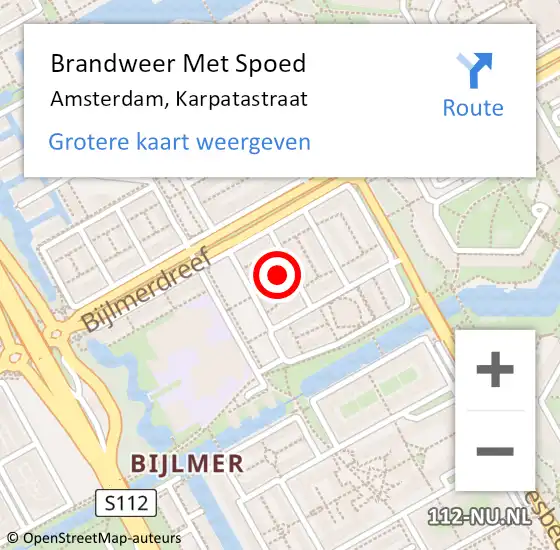 Locatie op kaart van de 112 melding: Brandweer Met Spoed Naar Amsterdam, Karpatastraat op 31 december 2024 21:19