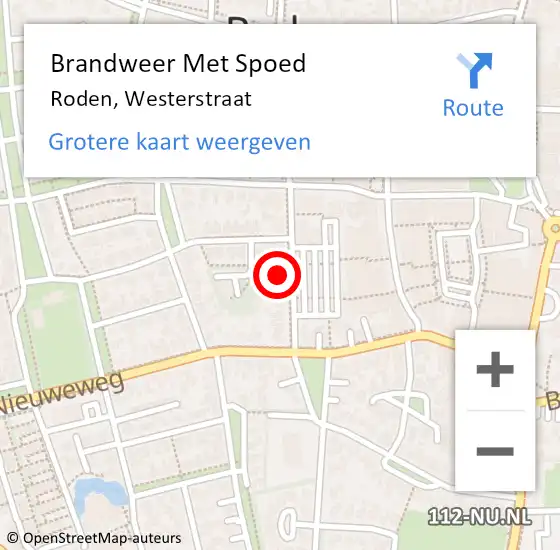 Locatie op kaart van de 112 melding: Brandweer Met Spoed Naar Roden, Westerstraat op 31 december 2024 21:21