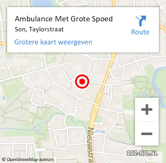 Locatie op kaart van de 112 melding: Ambulance Met Grote Spoed Naar Son, Taylorstraat op 1 november 2014 10:16