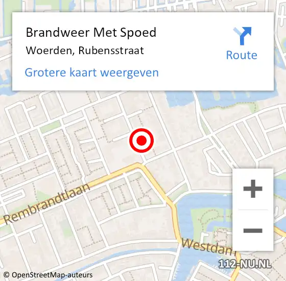 Locatie op kaart van de 112 melding: Brandweer Met Spoed Naar Woerden, Rubensstraat op 31 december 2024 21:36