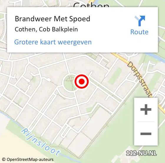 Locatie op kaart van de 112 melding: Brandweer Met Spoed Naar Cothen, Cob Balkplein op 31 december 2024 21:47