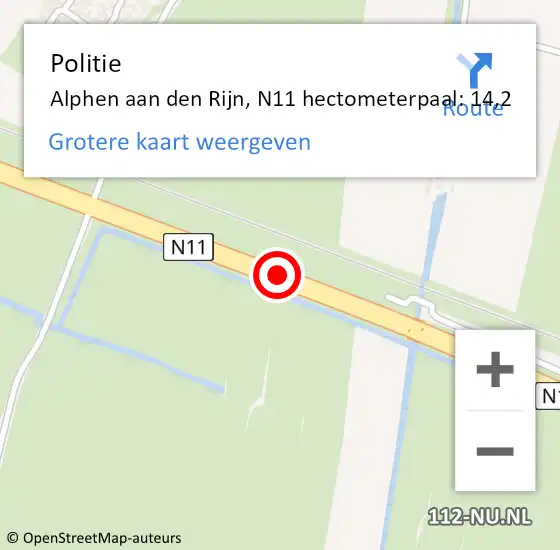 Locatie op kaart van de 112 melding: Politie Alphen aan den Rijn, N11 hectometerpaal: 14,2 op 31 december 2024 21:49