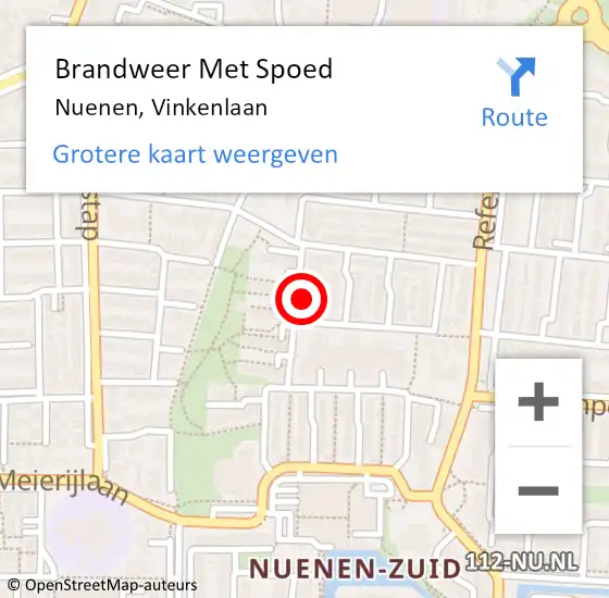 Locatie op kaart van de 112 melding: Brandweer Met Spoed Naar Nuenen, Vinkenlaan op 31 december 2024 22:01