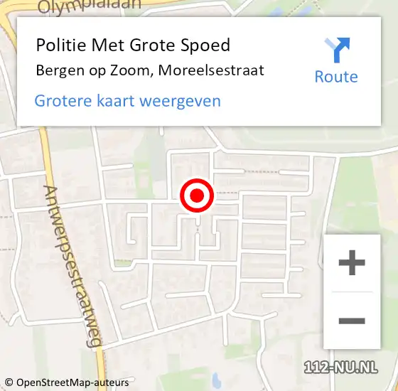 Locatie op kaart van de 112 melding: Politie Met Grote Spoed Naar Bergen op Zoom, Moreelsestraat op 31 december 2024 22:08